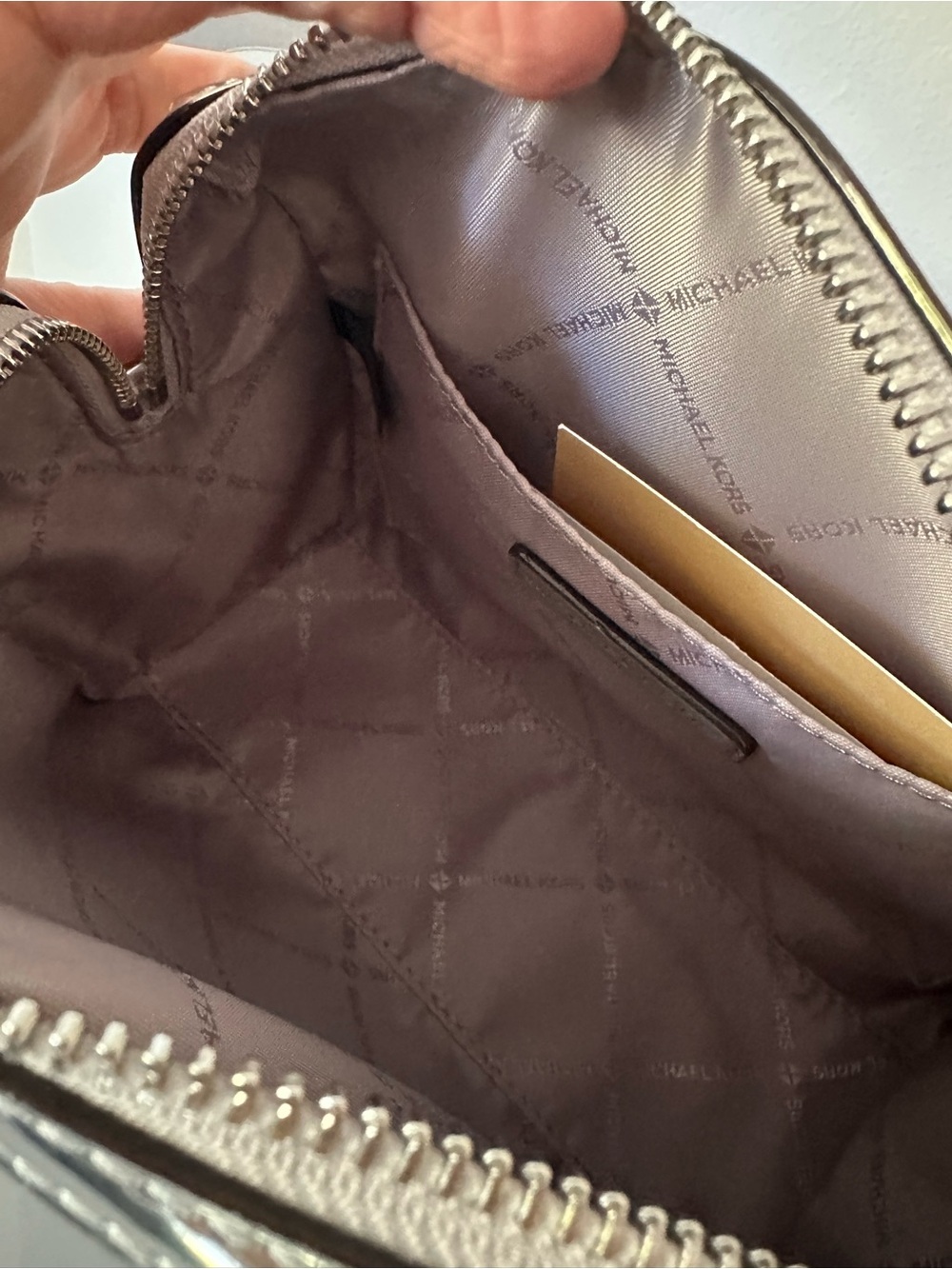 Michael Kors travel crossbody or handbag, silver, mirror finish,new with tag - Picture 6 of 16